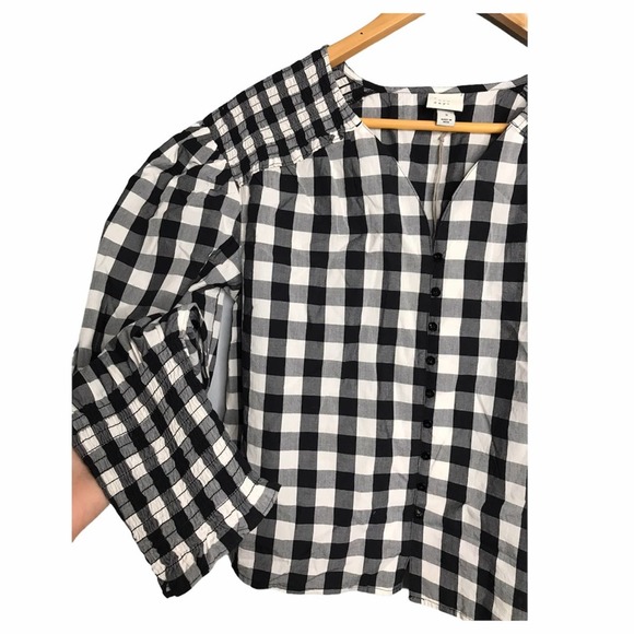 A New Day | New Button Down black and white Plaid Ruched Blouse - Picture 6 of 9